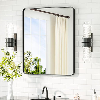 TETOTE Black Bathroom Mirror 24 x 30 Matte Black Metal Framed Vanity Mirror, Tempered Glass, Wall Mounted for Bathroom, Entryway, Bedroom, Living Room(Horizontal/Vertical)