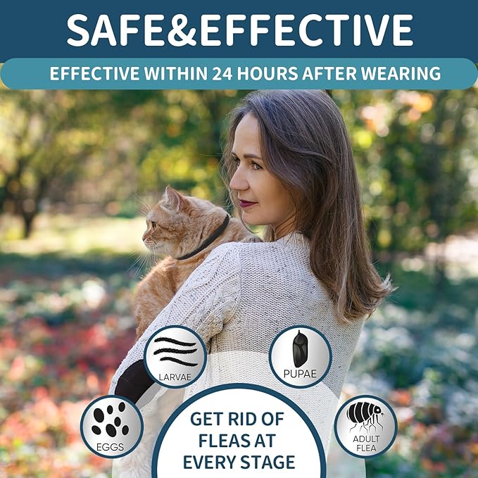 Flea and Tick Collar for Cats - 4 Pack, 32 Month Protection Treatment, Waterproof, Natural Prevention, Adjustable for Cats & Kittens (Black)-Mewly Pet