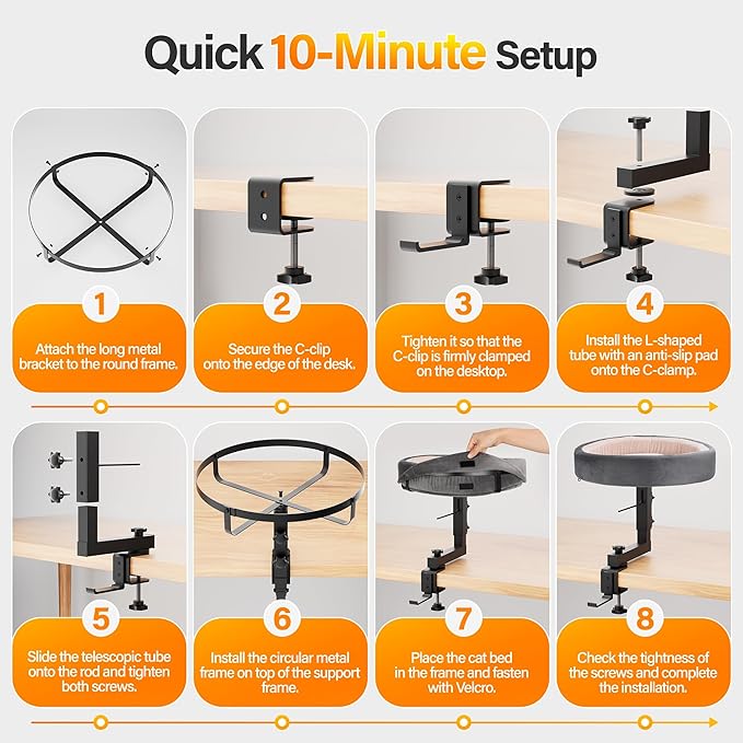 2-in-1 Cat Bed Desk Mount & Headphone Hanger – Adjustable Cats Hammock Bed for Desk, Cat Beds & Furniture for Home Office or Gaming Setup-Mewly Pet