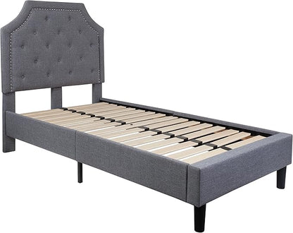 Flash Furniture Brighton Twin Size Tufted Upholstered Platform Bed in Light Gray Fabric