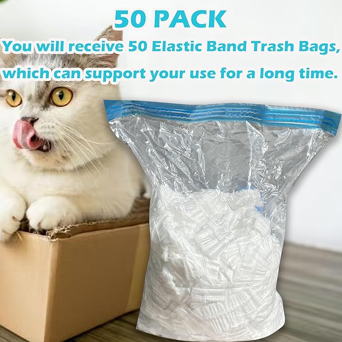 50 Pack Litter Box Liners Compatible with Lifewit Litter Box Cat, Elastic Band Trash Bags for Disposal of Cat Waste, Waterproof and Leak Proof (Clear)-Mewly Pet