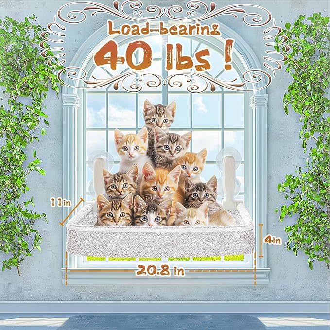 Cat Window Perch & Hammock - Exquisite Sofa Fabric, Safe & Comfortable Design with 4 Strong Suction Cups - Ideal for Large Cats (High Grade Gray, Large)-Mewly Pet