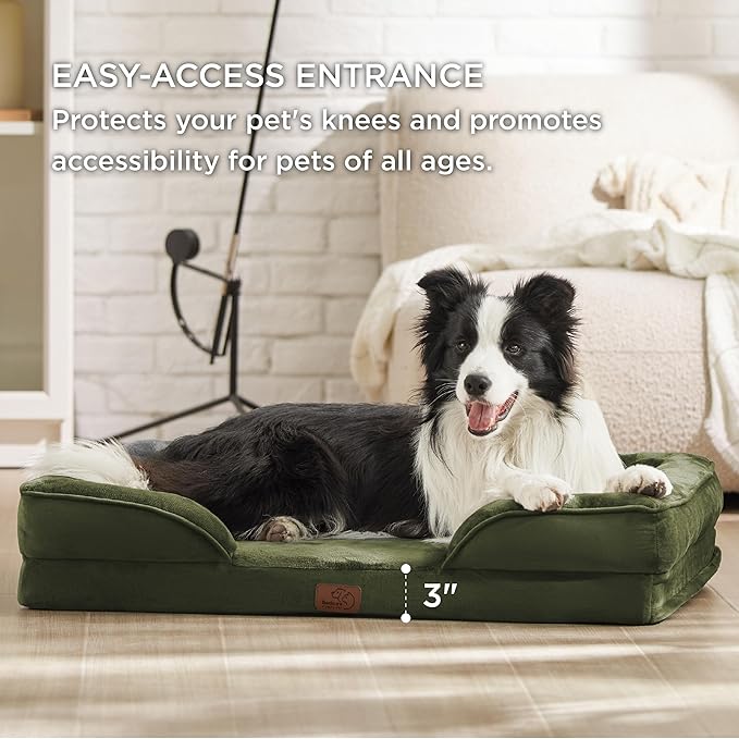 Bedsure Orthopedic Dog Beds Large Sized Dog - Washable Large Dog Cat Bed Waterproof, Comfort Dogs Couch Sofa with Washable Removable Cover, Pet Bed with Nonskid Bottom, Moss Green, 35"-Mewly Pet