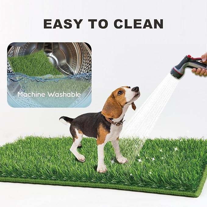Dog Grass Pad with Tray Large 34’’×23’’, Ultra-Absorbent Artificial Grass Pad for Dogs Potty Grass Hemmed Edge for Indoor Potty Training, Reusable Dogs Pee Pads, Dog Litter Box for Balcony