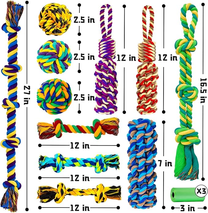 SHARLOVY XL Dog Chew Toys for Aggressive Chewers Large Breed, 14 Pack Tough Indestructible Dog Toys for Aggressive Chewers, Durable Puppy Chew Toys for Teething, Heavy Duty Cotton Rope Toys-Mewly Pet