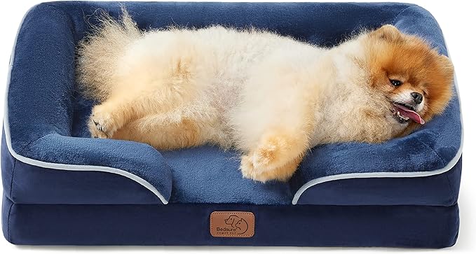 Bedsure Orthopedic Dog Beds for Small Dogs - Washable Small Dog Cat Bed Waterproof, Comfort Pet Couch Sofa with Washable Removable Cover, Pets Bed with Nonskid Bottom, Blue Navy, 24"-Mewly Pet