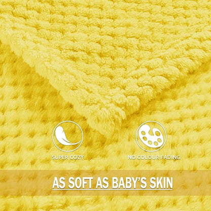 Exclusivo Mezcla Fleece Bed Blanket Queen Size, Super Soft and Warm Blankets for Couch, Sofa and Bed Waffle Textured, Cozy, Fuzzy and Lightweight (Vibrant Yellow, 90x90 Inches)