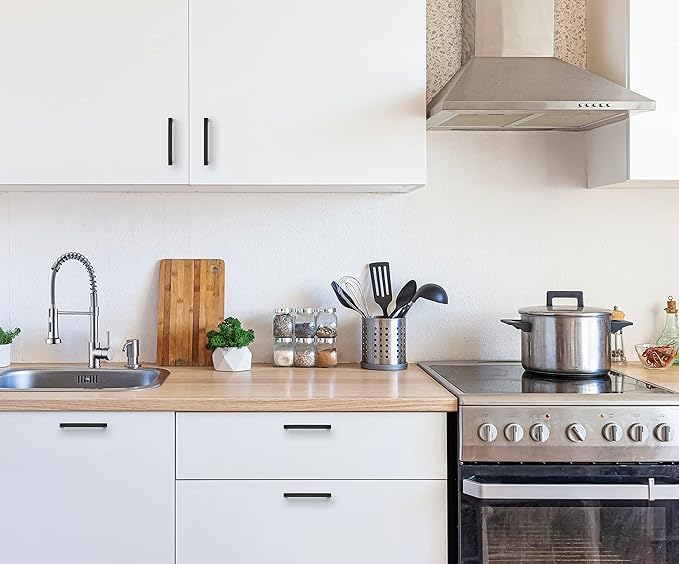 Ravinte 40 Pack Cabinet Handles Square Cabinets Cupboard Hanldes Matte Black Drawer Pulls Stainless Steel Kitchen Cabinet Pulls Cabinet Hardware Drawer Handles 5 inch Hole Center
