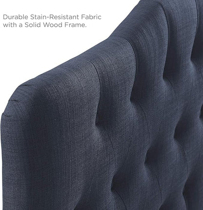 Modway Annabel Tufted Button Linen Fabric Upholstered Queen Headboard in Navy