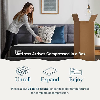 Lucid 8 Inch Memory Foam Mattress - Medium Plush Feel - Infused with Refreshing Bamboo Charcoal and Cooling Gel - Bed in a Box - Temperature Regulating - Pressure Relief - Breathable - Twin Size