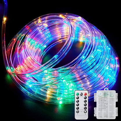 LED Rope Lights Outdoor String Light Battery Powered with Remote Control, 8 Modes Color Changing Waterproof LED Strip Light Fairy Light 40Ft for Christmas Party Camping Decoration, 1 P