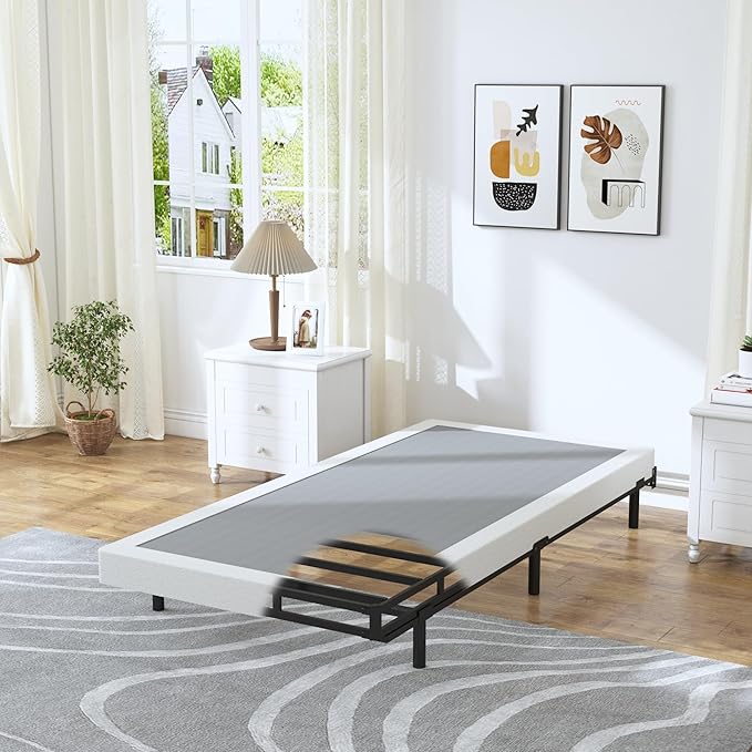 Twin Box Spring - 4 Inch High Profile Box Spring for Twin Bed, Sturdy Metal Frame Mattress Foundation, Easy Assembly, Quiet & Noise-Free