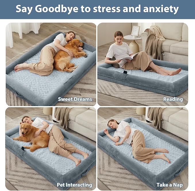 WNPETHOME Human Dog Bed for Adult, Washable Dog Couch with Removable Waterproof Cover, Orthopedic Large Pet Sofa Bed with Bolster Sides for Sleeping-Mewly Pet