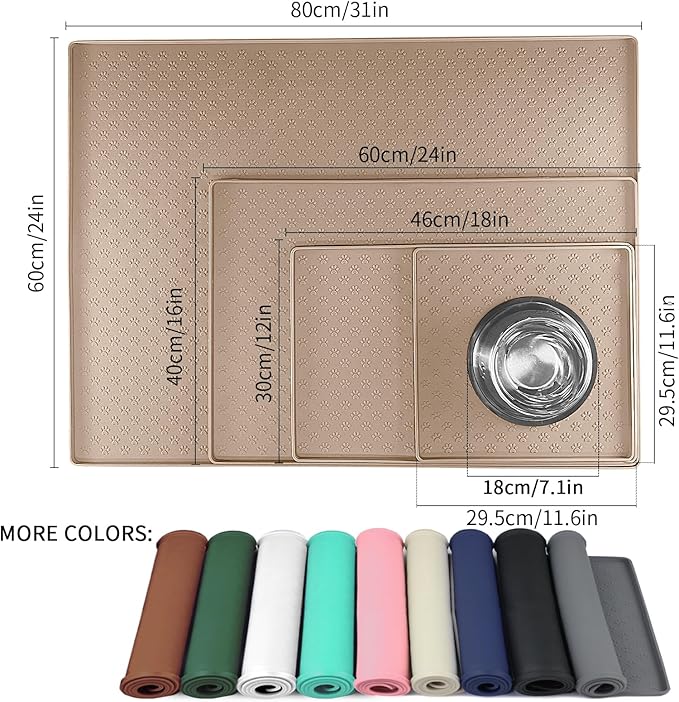 Ptlom Dog Food Mat Anti-Slip Pet Bowl Mats for Food and Water, High-Lips Pet Placemat Prevent Messy Spills to Floor, Waterproof Puppy Feeding Tray for Small, Medium Large Dogs Cats, Silicone-Mewly Pet