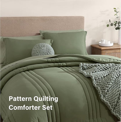 Monbix King Size Comforter Set - 7 Pieces Bed in a Bag King, Light Sage Green Bedding Sets with Comforter, All Seasons Down Alternative Comforter Bed Set with Sheets, Pillowcases & Shams