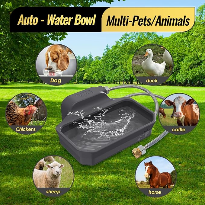 135OZ Automatic Water Dispenser for Large Dogs Patented Outdoor Dog Water Bowl Dispenser Automatic Dog Feeder Fit 3/4'' GHT Faucet Dog Waterer Include Water Hose Extra-Large Drinking Area-Mewly Pet