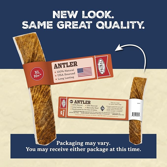 Primal Antlers for Dogs, Grade A Split Elk Antlers for Large Canines 45-60 lb, Natural Chews for Aggressive Chewers, Naturally Shed, Long Lasting Dog Bones, 1 ct-Mewly Pet