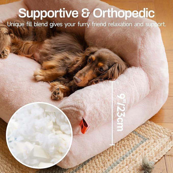 MEWOOFUN Cat Bed for Indoor Cats, Washable Dog Beds for Small Dogs & Cats with Removable Cover, Fluffy Cat Couch with Non-Slip Bottom (Pink, 26.0" L X 19.0" W X 13.0" Th)-Mewly Pet