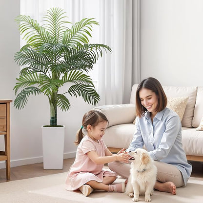 VEVOR Artificial Areca Palm Tree 5 ft, Fake Palm Tropical Plants with White Tall Planter, Faux Floor Silk Plant in Pot, Large Trees for Home Office Living Room Decor House Warming, Indoor Outdoor