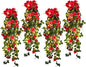 RECUTMS 4 Pack Artificial Plants Fake Hanging Flowers Faux Ivy Vines with LED Fairy Lights Plastic Outdoor UV Resistant for Home Window Garden Office Patio (Rose red)