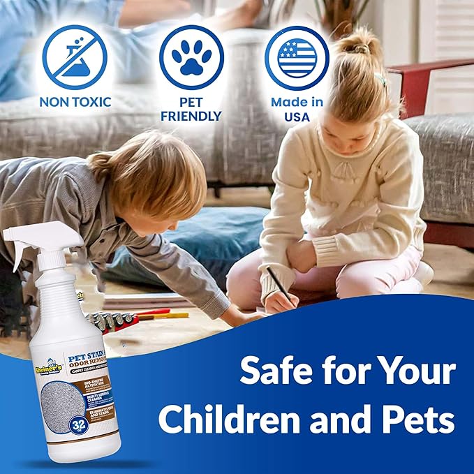 Sheiner's Pet Stain Remover & Pet Odor Eliminator, Advanced Cleaning Bio-Enzyme Cleaner Solution for Carpets, Rugs, Upholstery & Multi-Surfaces, Safe for Pets & Kids. (32 oz)-Mewly Pet