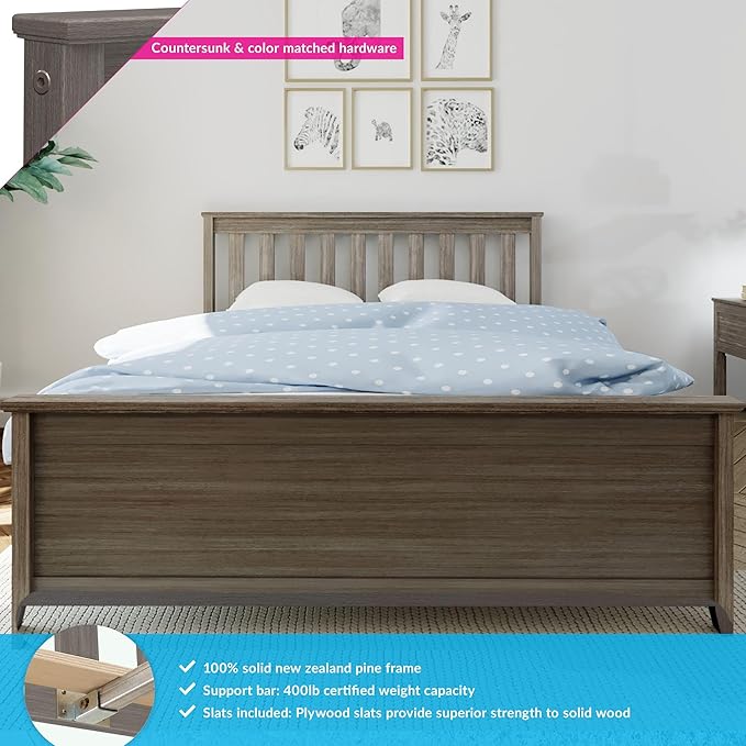 Max & Lily Full Size Bed Frame with Slatted Headboard, Solid Wood Platform Bed for Kids, No Box Spring Needed, Easy Assembly, Clay