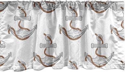 Ambesonne Vintage Nautical Tattoo Window Valance Pack of 2, Repetitive Anchor and Motif Maritime Pattern, Rod Pocket Curtain Valances for Kitchen Bedroom, 54" X 18", Pale Cinnamon Pale Grey