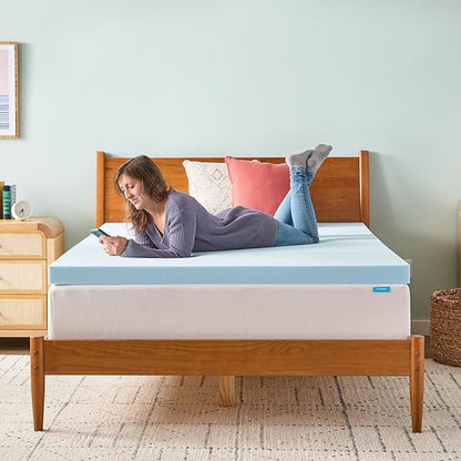 LINENSPA Memory Foam Mattress Topper - 3 Inch Gel Infused Memory Foam - Plush Feel - Cooling and Pressure Relieving - CertiPUR Certified - Dorm Room Essentials - Short Queen Size
