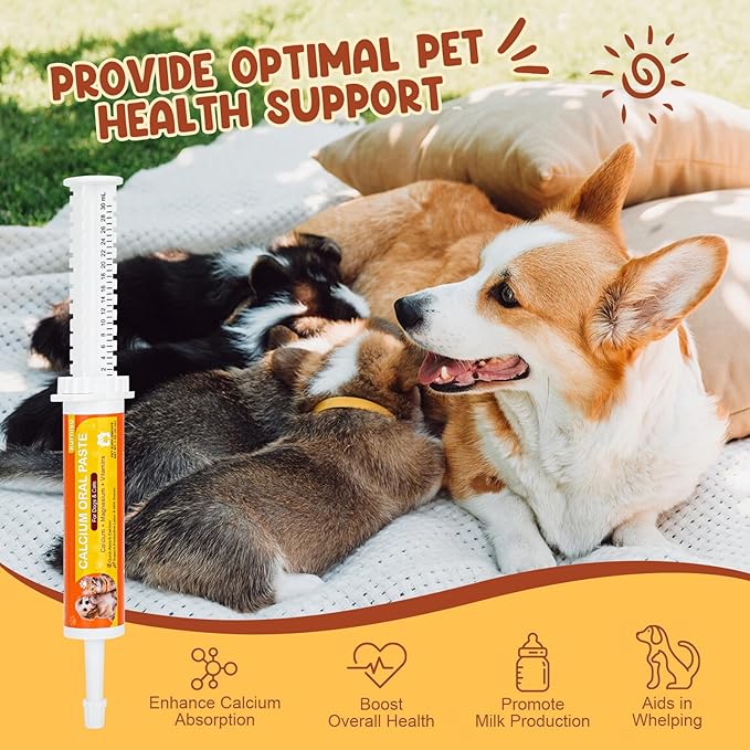 Oral Calcium for Dogs & Cats, Puppy Whelping Supplies-Supporting Milk Production & Efficient Labor, Daily Dog Calcium Supplement for Rapid Absorption & Recovery, 1 Oz-Mewly Pet