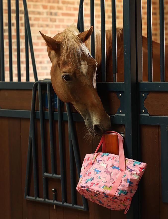 Harrison Howard Horse Grooming Kit 11-Piece Equine Care Series Horse Brush Sets with Organizer Tote Bag Tack Room Supplies Shedding Grooming Massaging Tools Pink Brushstroke Ponies-Mewly Pet