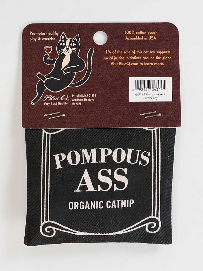 Blue Q Catnip Cat Toy, Pompous. Premium Organic Catnip Grown in The USA, 100% Cotton Pouches, Kitty Graphics Sure to Delight Every Cat-Keeper.-Mewly Pet