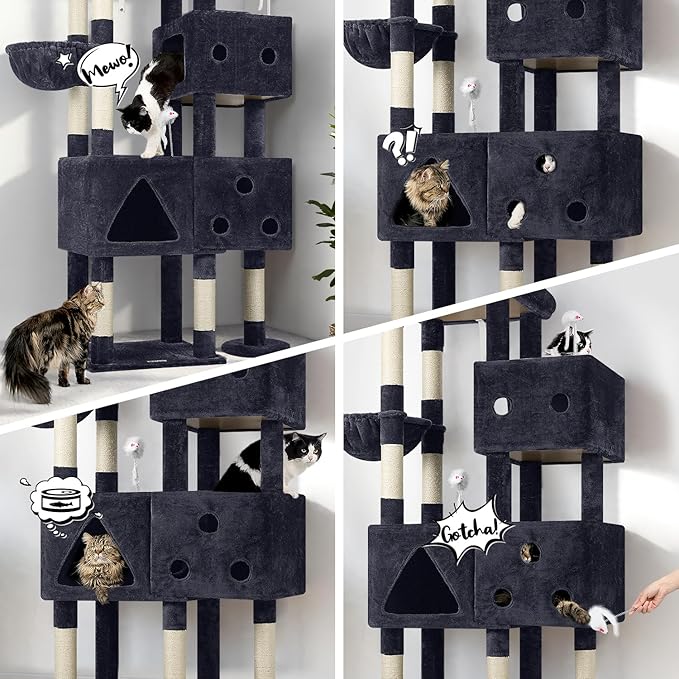 Globlazer Extra Large Cat Tower, 81-inch Tall Cat Tree for Big Cats 20 lbs, XXL Heavy Duty Cat Scratching Tower for Indoor Adult Cats with 3 Cat Condos, 8 Scratching Posts, F81, Dark Grey-Mewly Pet