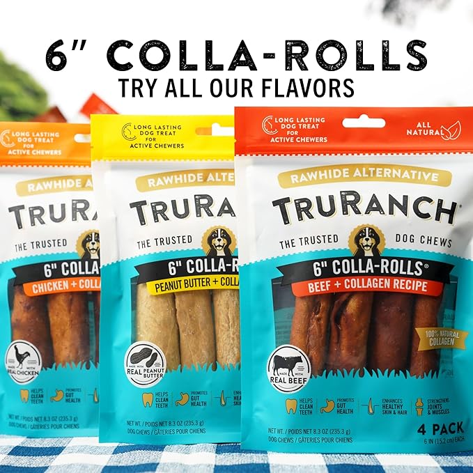 Collagen Rolls - 6" Collagen Rolls for Dogs - Long Lasting Healthy Joint Support Dog Treat - Rawhide Alternative - Skin & Coat Health - Made with Real Beef, 1 Bag, 4 Count-Mewly Pet