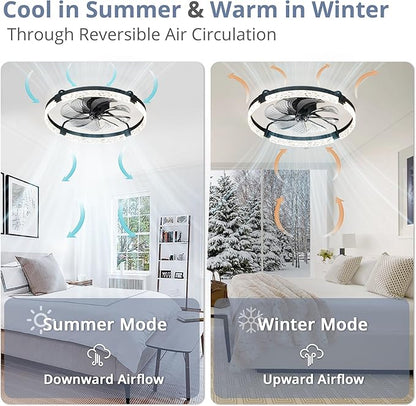 LEDIARY 2 Pack 24 Inch Modern Ceiling Fans with Lights and Remote, Dimmable Flush Mount Ceiling Fan, Black Low Profile Ceiling Fan with 3 CCT and 6 Speeds