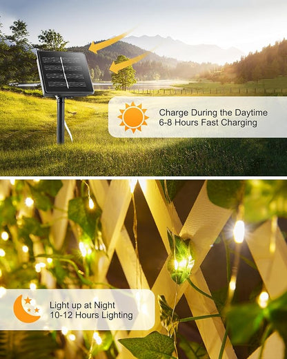 Solar Fairy Lights Outdoor, 2 Packs Total 66Ft Solar String Lights with Ivy, Plant Vine for Camping Outside Garden Yard Fence Wall