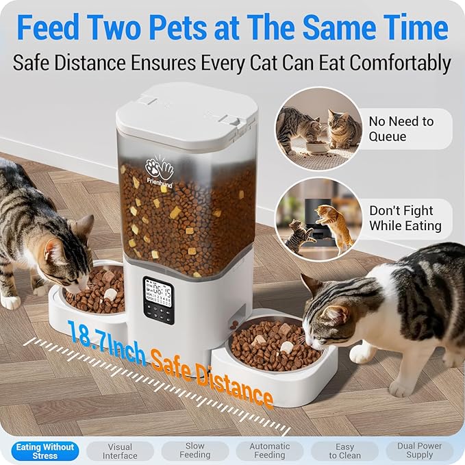 Automatic Cat Feeder with Slow Feed for 2 Cats: Timed Automatic Dog Feeder with Information Visualization Interface, Cat Food Dispenser for Multiple Pets, Detachable for Easy Cleaning-29 Cup-Mewly Pet