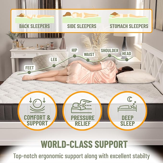 Ottomanson Queen 9" Hybrid Mattress - Medium-Firm Support - Made in USA - Individually Pocketed Coils & CertiPUR-US Foam - Fiberglass-Free - Bed in a Box