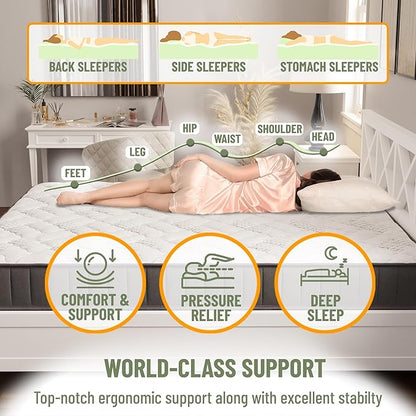 Ottomanson Full 9" Hybrid Mattress - Medium-Firm Support - Made in USA - Individually Pocketed Coils & CertiPUR-US Foam - Fiberglass-Free - Bed in a Box