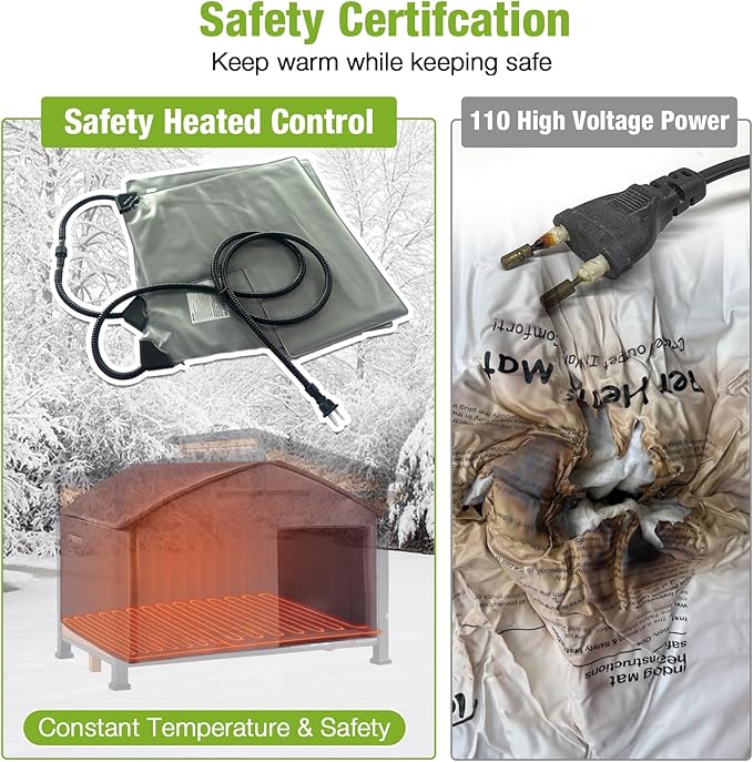 GUTINNEEN Heated Dog House Outdoor Dog Kennel with Safe Heated Pad, Chew-Proof Metal Frame and Rotating Food Bowl for Small to Medium Dogs, 39.7"x25.5"x32.2" (Dark Brown)-Mewly Pet