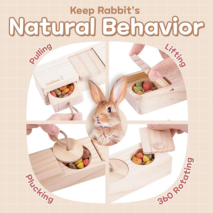 SoulThink® Interactive Wooden Pet Rabbit Toys - Sniff n' Snack Bunny Chew Toys for Rabbit Treats, Suited as Guinea Pig Toys, Hamster Toys for Boredom, Bunny Toys for Rabbits Keep Busy (2 Sets)-Mewly Pet