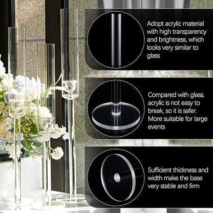 Vincidern 12pcs Taper Candle Holder Acrylic Candlestick Holder Clear Set for Table Centerpiece, Long Candle Stick Candle Stand Cylinder Shade for Halloween, Christmas Wedding Party Dining Room Decor