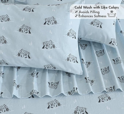RUVANTI Flannel Sheets Twin Size - 100% Cotton Double Brushed Twin Sheets Set, Deep Pockets 16 Inches, All Seasons Breathable & Extra Soft Bed Sheets, Warm & Cozy, 3 Piece, Soul Dog