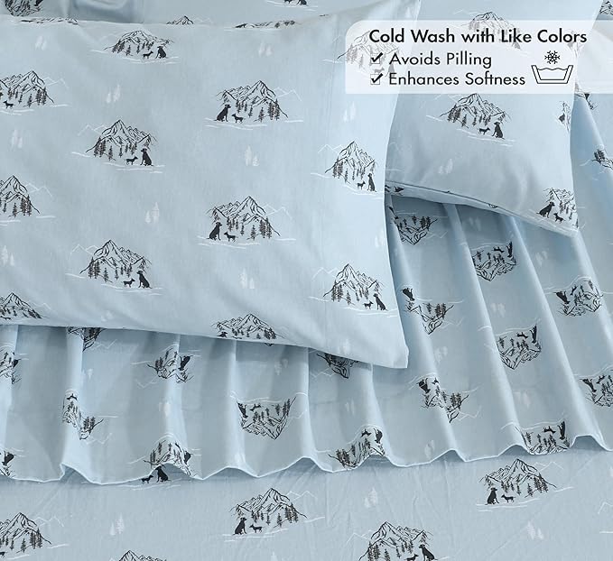 RUVANTI Flannel Sheets California King Size - 100% Cotton Brushed Cal King Bed Sheets Set - Deep Pockets 14 Inches - All Seasons Breathable & Extra Soft - Warm & Cozy, 4 Piece, Soul Dog