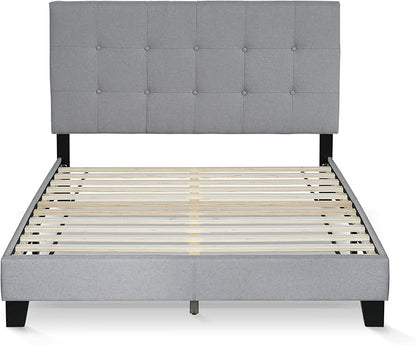 Furinno Laval Button Tufted Upholstered Platform Bed Frame, Full, Glacier
