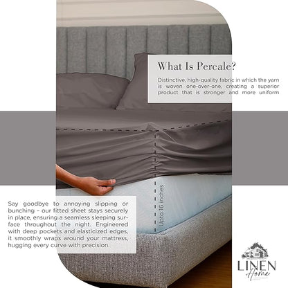 Linen Home 100% Cotton Percale Sheets Full Size, Charcoal, Deep Pocket, 4 Pieces Set - 1 Flat, 1 Deep Pocket Fitted Sheet and 2 Pillowcases, Crisp Cool and Strong Bed Linen