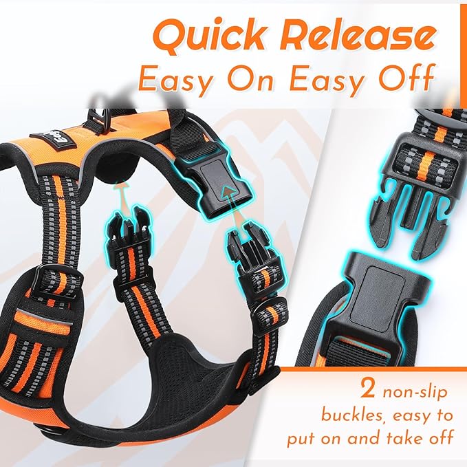 Eagloo Dog Harness Small Sized Dog, No Pull Service Vest with Reflective Strips and Control Handle, Adjustable and Comfortable for Easy Walking, No Choke Pet Harness with 2 Metal Rings, Orange, S-Mewly Pet