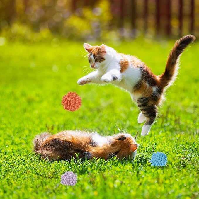 9Pcs Cat Pom Pom Balls, Cats Ball Toys with Bells, 2 inches Soft Cat Balls Toy for Indoor, Assorted Color Yarn Puffs Ball for Cats, Kitten Chasing Toys for Kitty, Pet Interactive Play(Multi-Color)-Mewly Pet