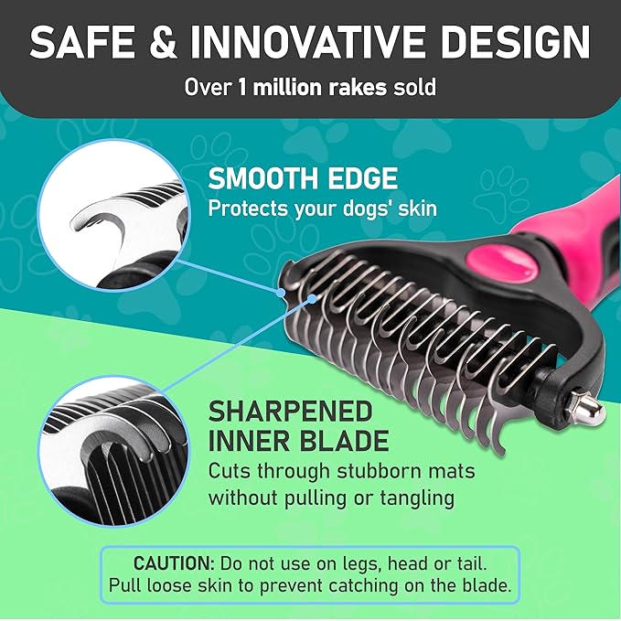 Maxpower Planet Hair Brush - Double Sided Shedding, Dematting Undercoat Rake for Dogs, Cats - Extra Wide Dog Grooming Brush, Pink-Mewly Pet