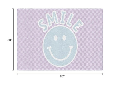 Flagship Carpets Schoolgirl Style Smiley on Lavender Checkerboard Educational Area Rug for Kids Room Seating Décor, Children's Classroom, Play Carpet for Teaching and Playroom, 5' x 7'6", Purple