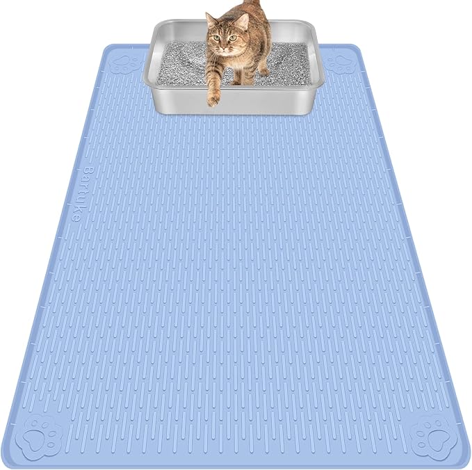 Cat Litter Mat, Extra Large 40" x 28" Silicone Mat Litter Trapping Mat for Scatter Control, Soft on Kitty Paws, Easy to Clean (Blue)-Mewly Pet